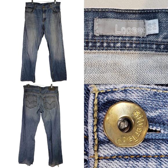 Levis Silvertab Jeans Mens 33x34 Blue Loose Straight Leg Distressed Baggy - Picture 1 of 12